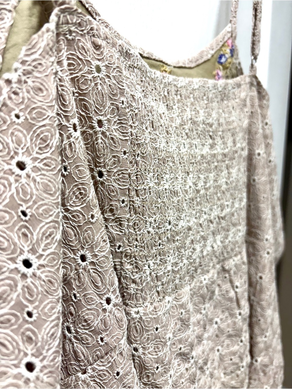 POL Boho Embroidered Olive Green and Taupe Lace Tank Top Pink/Purple Coquette💕 - Picture 4 of 14
